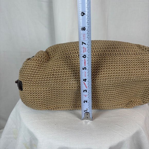 The Sak "Leann" Crochet Hobo Bag Tan Brown Leather Trim Silver Tone Hardware - Picture 7 of 12